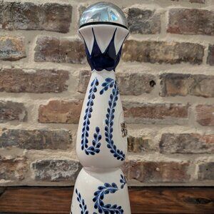 Clase Azul Tequila Reposado Empty Bottle Pottery Hand Painted White Blue 15"